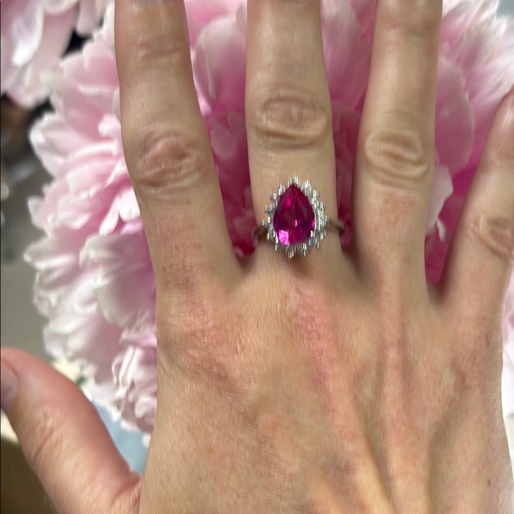 💖Gorgeous Charles Winston Ring 8 Elegant Pink Teardrop Ring